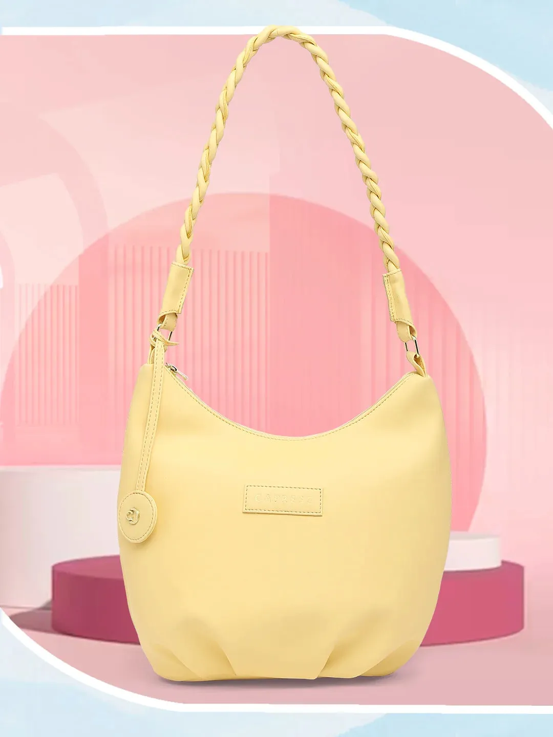 Caprese Margate Small Hobo Solid Faux Leather For Women Mellow Yellow