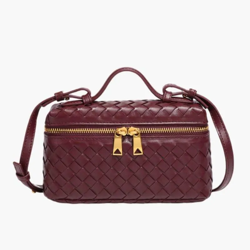 Chic Woven Vegan Leather Handbag with Gold Accents and Organized Interior