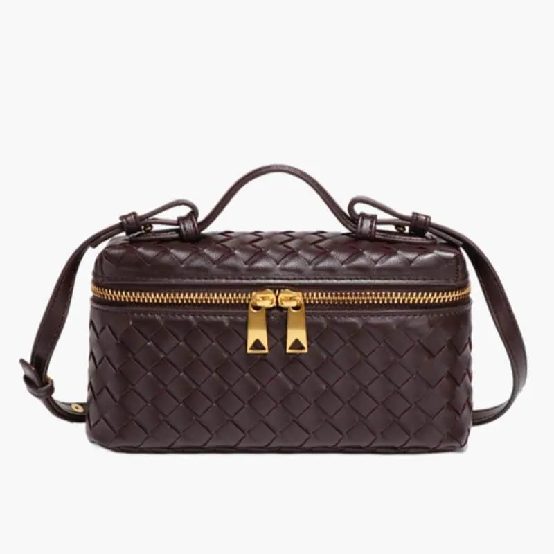 Chic Woven Vegan Leather Handbag with Gold Accents and Organized Interior