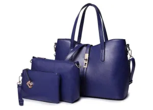 Classic Leather Detachable 3 in 1 Strap Woman Blue Handbag