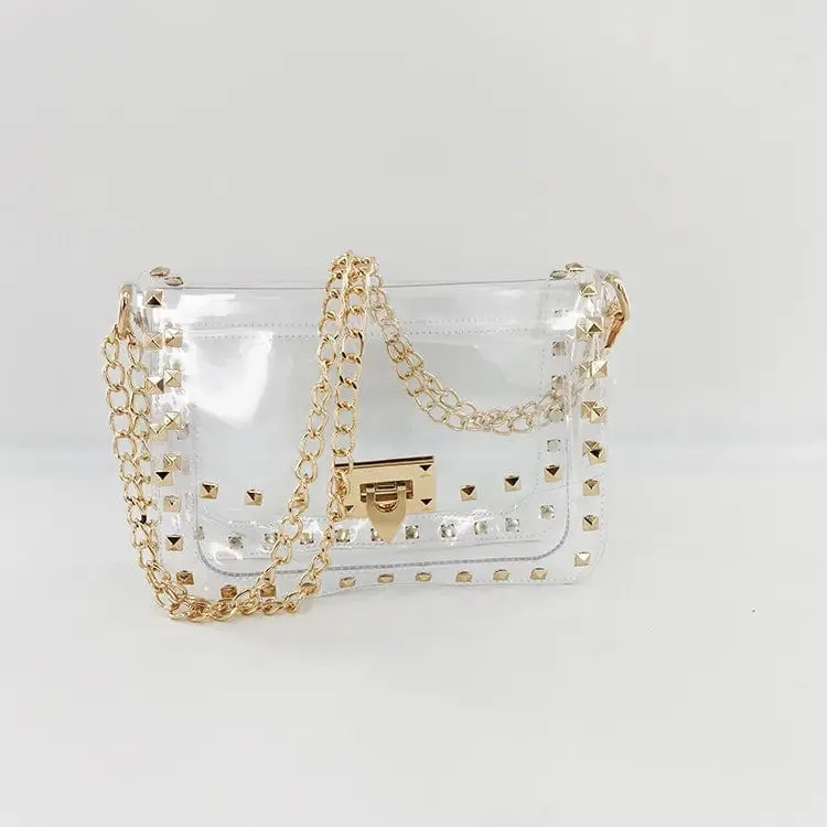 Clear Gold Stud Crossbody Handbag