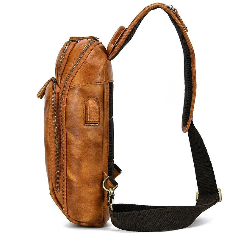 Cowhide Leather Cross Body Sling Bag with USB Port