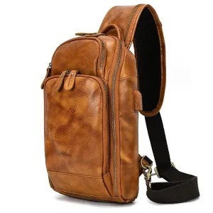 Cowhide Leather Cross Body Sling Bag with USB Port