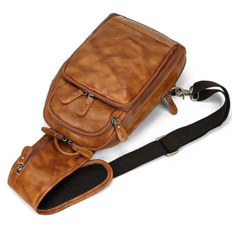 Cowhide Leather Cross Body Sling Bag with USB Port