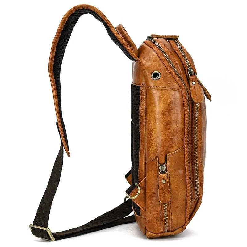 Cowhide Leather Cross Body Sling Bag with USB Port