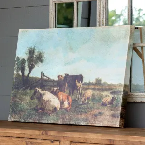 Cows in Pasture Vintage Canvas Print