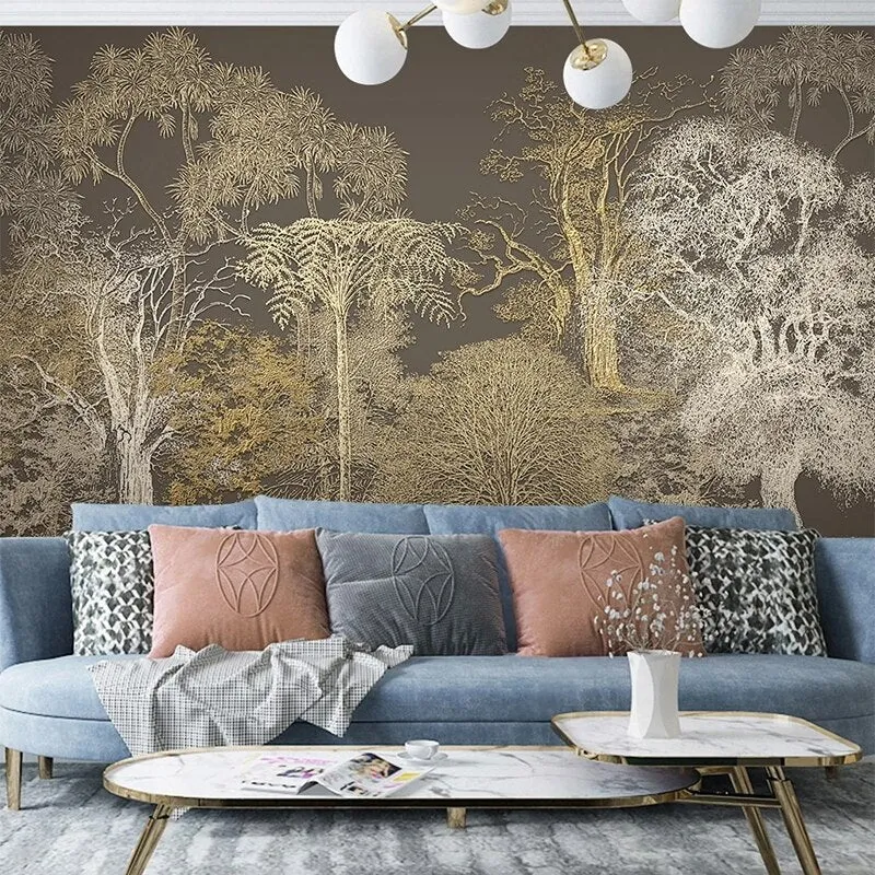 Custom Mural Wallpaper Minimalist 3D Relief Line Woods (㎡)