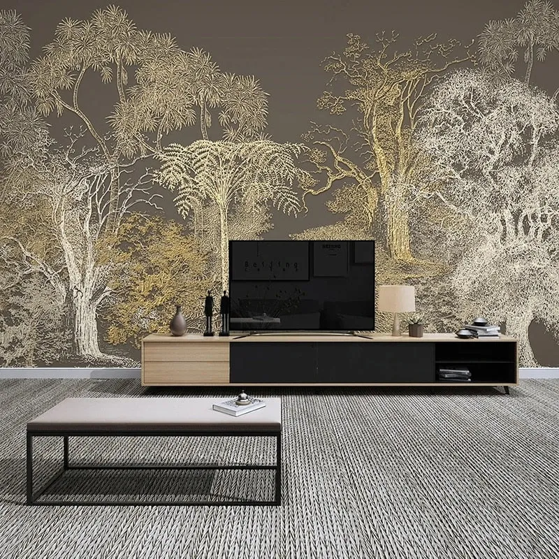 Custom Mural Wallpaper Minimalist 3D Relief Line Woods (㎡)