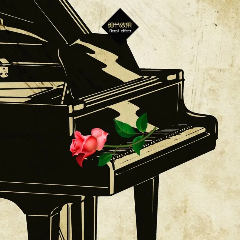 Custom Wallpaper Mural Vintage Rose Piano Wallcovering (㎡)