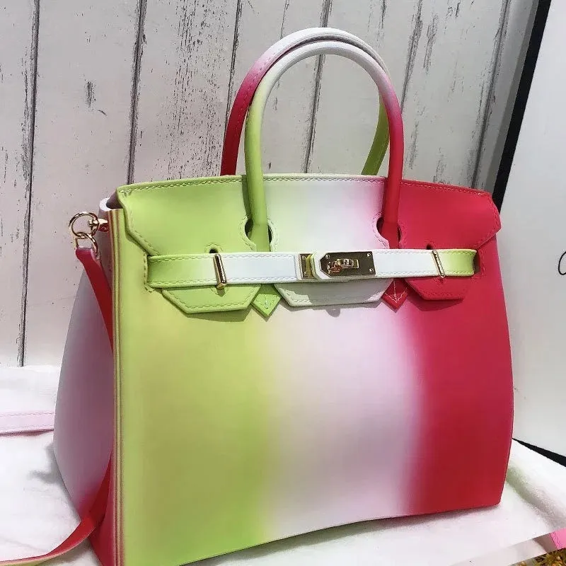 Deluxe luxury Jelly rainbow padlock New York tote handbag