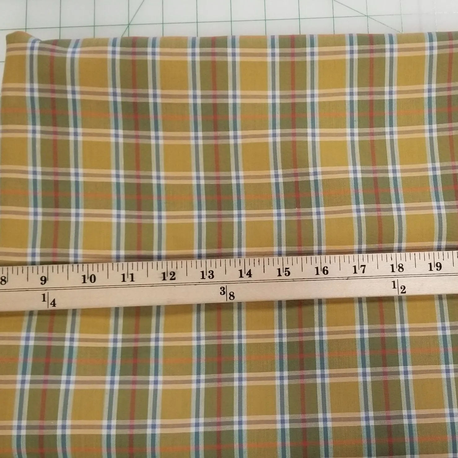 Designer Deadstock European Soft Apparel Yarn Dyed Plaid Muted Orange Yellow and Blue Shirting Woven- by the yard