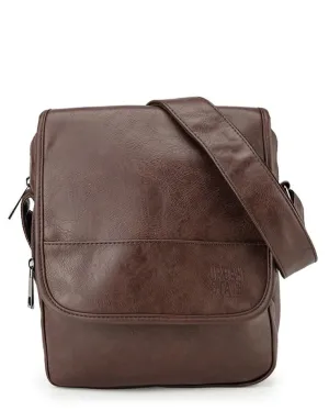 Distressed Leather Courier Crossbody Bag - Dark Brown