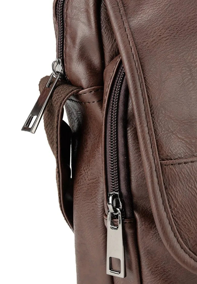 Distressed Leather Courier Crossbody Bag - Dark Brown