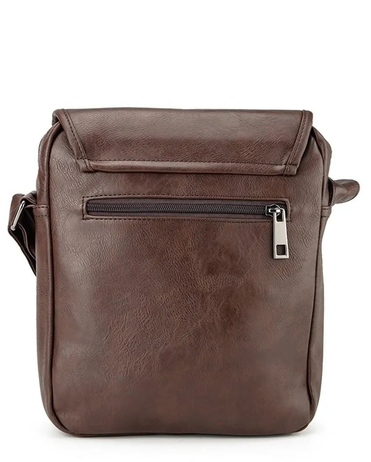 Distressed Leather Courier Crossbody Bag - Dark Brown