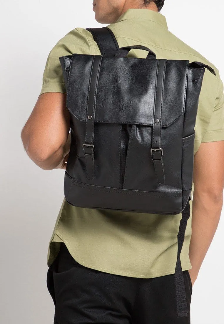 Distressed Leather Nomad Backpack - Black