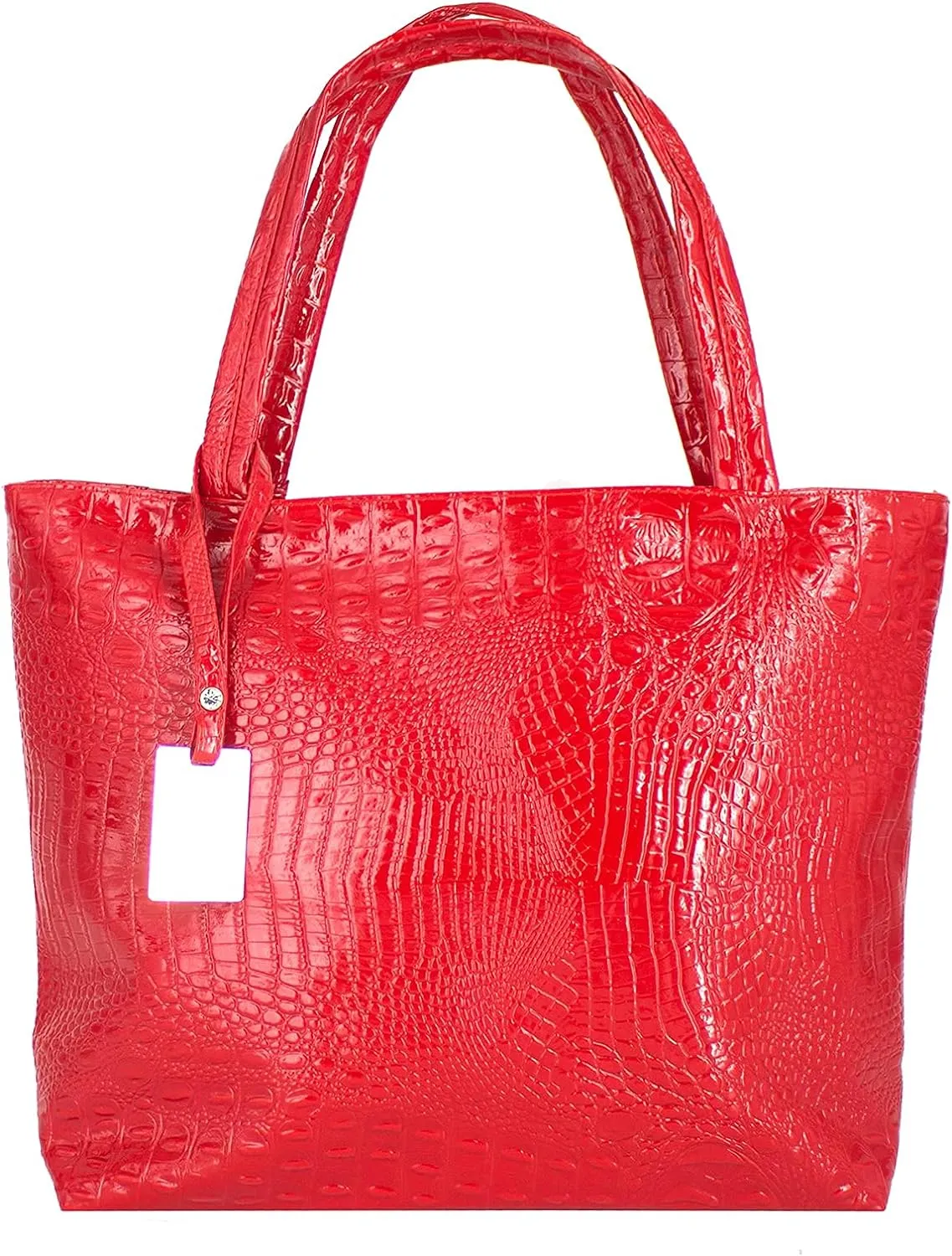 Fashionable White Crocodile Printed Tote Style Handbag