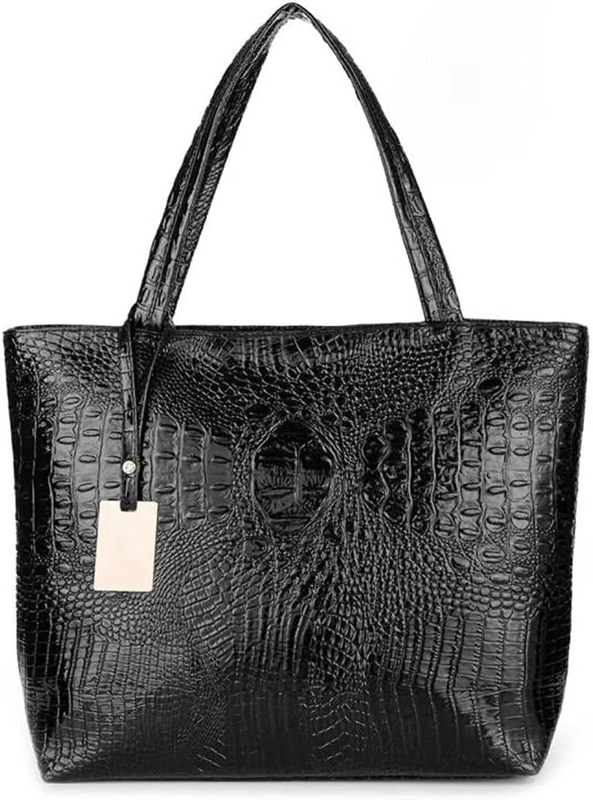 Fashionable White Crocodile Printed Tote Style Handbag