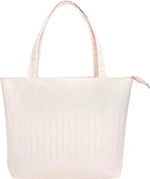 Fashionable White Crocodile Printed Tote Style Handbag