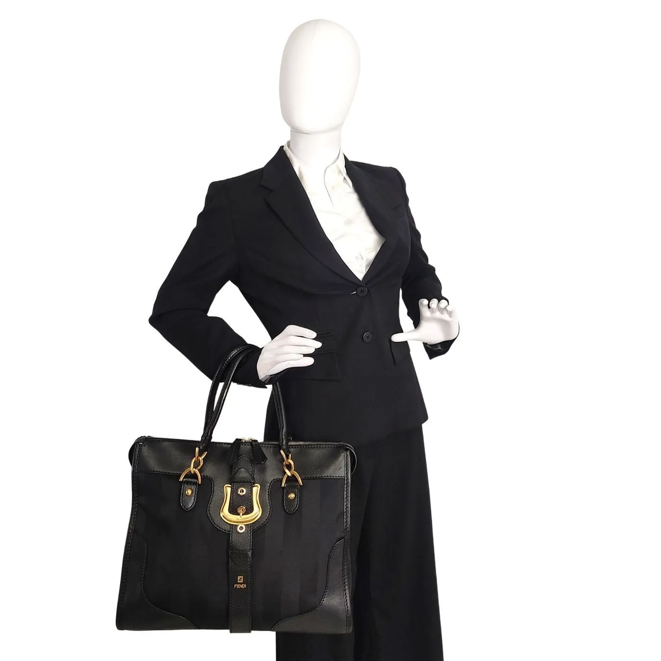 Fendi Fendi handbag in Pacan canvas and black leather - '10s