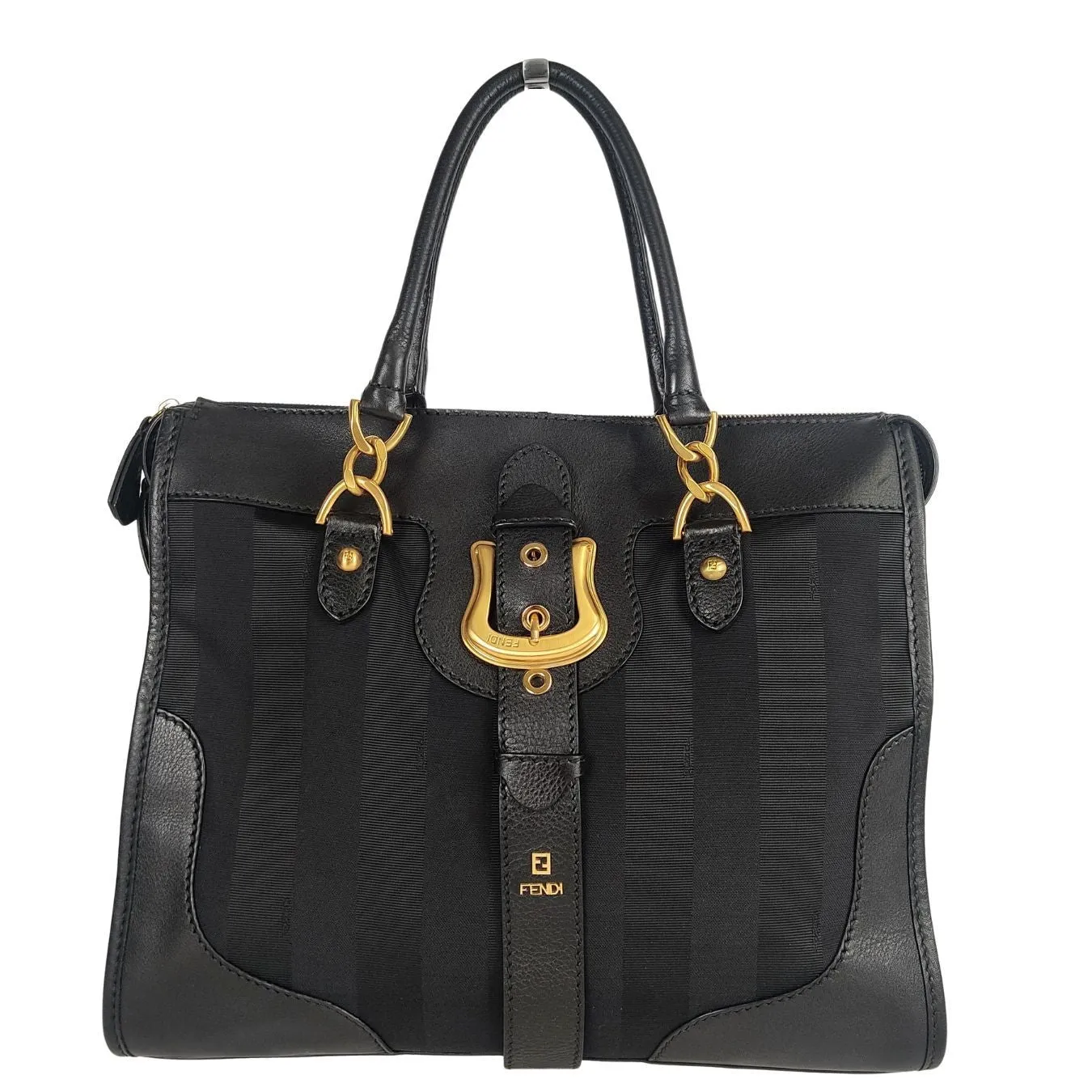 Fendi Fendi handbag in Pacan canvas and black leather - '10s