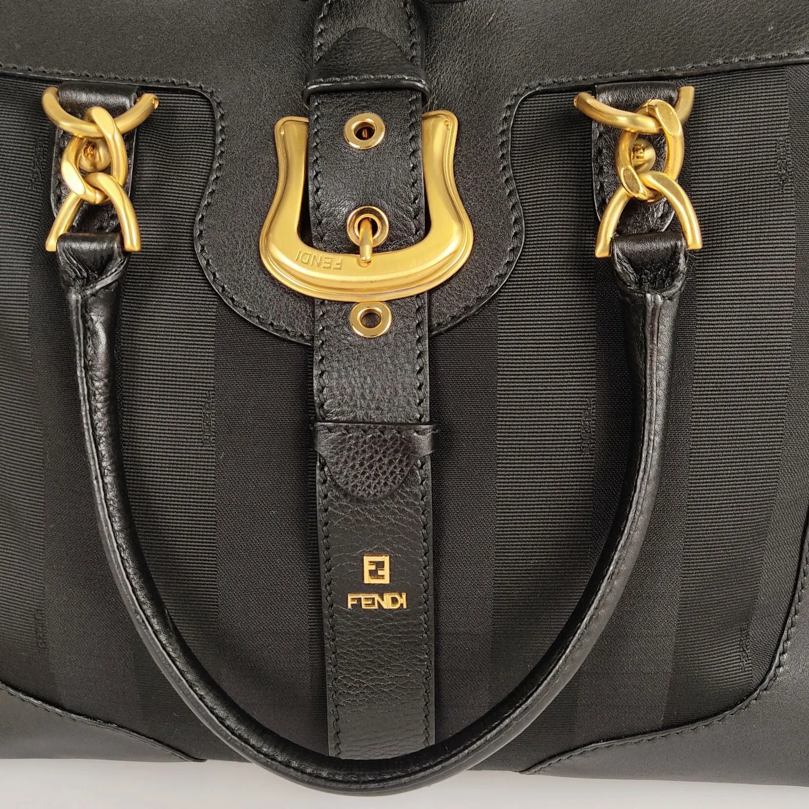 Fendi Fendi handbag in Pacan canvas and black leather - '10s