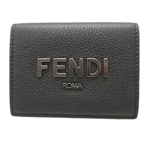 FENDI Tri-fold wallet 7M0280 leather black Compact wallet signature logo mens Used