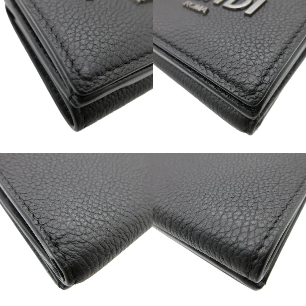 FENDI Tri-fold wallet 7M0280 leather black Compact wallet signature logo mens Used