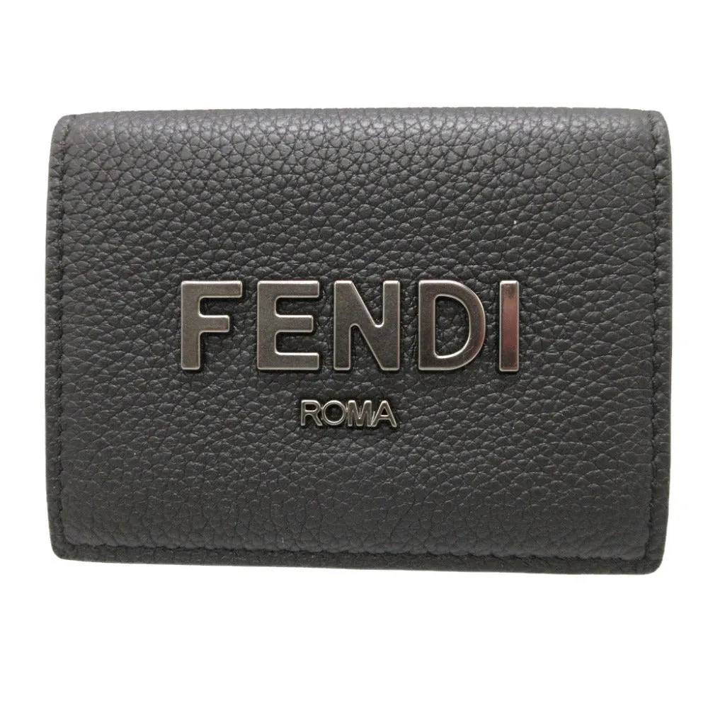 FENDI Tri-fold wallet 7M0280 leather black Compact wallet signature logo mens Used