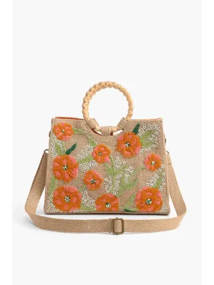 Floral Beaded Jute Shoulder bag