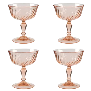 French Pink Stemware Coupe Glasses, Set Of 4