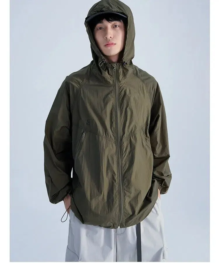 Functional Hooded Windbreaker Jacket In Lightweight Fabric