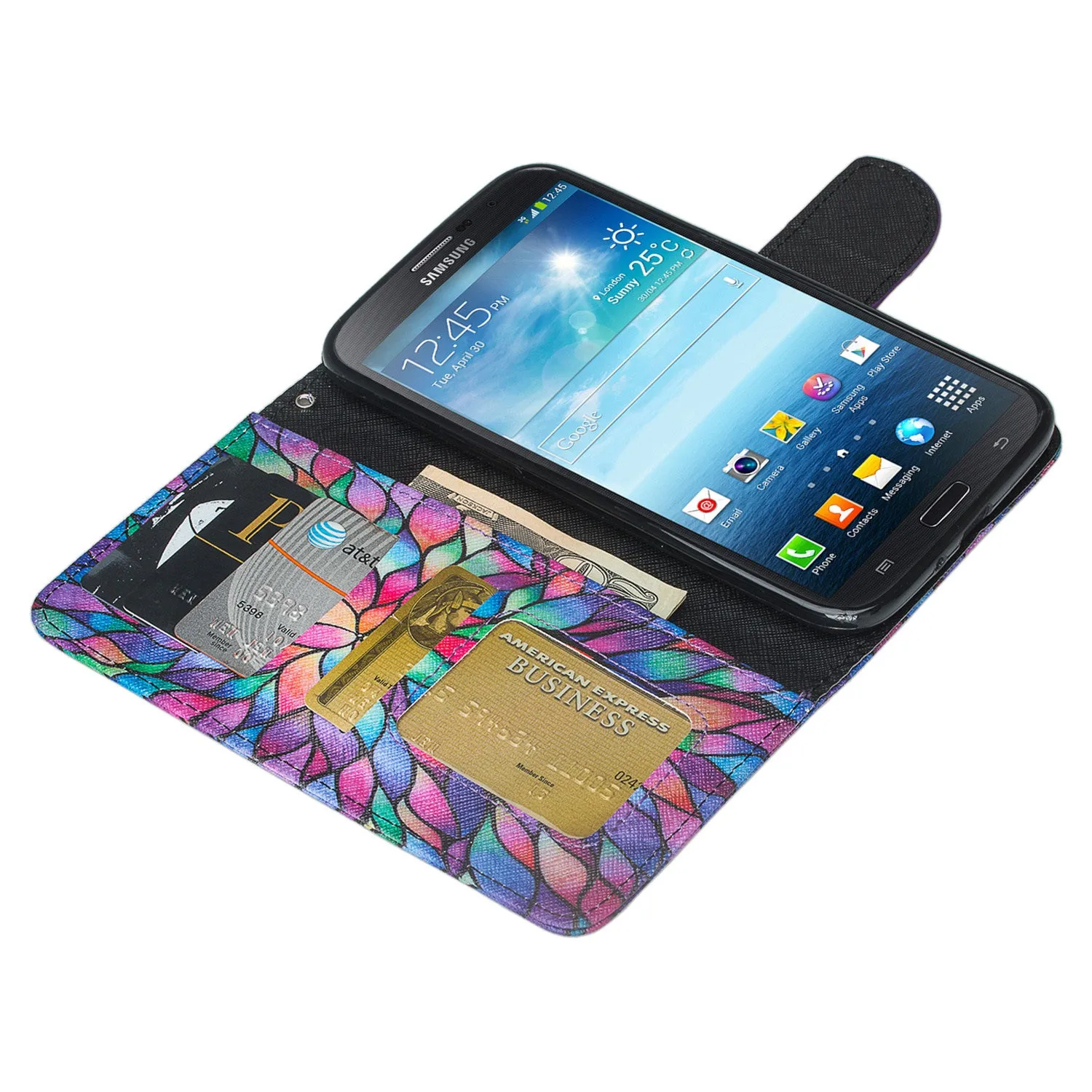 Galaxy Mega 6.3 Case, Wrist Strap Magnetic Fold[Kickstand] Pu Leather Wallet Case with ID & Credit Card Slots for Samsung Galaxy Mega 6.3 - Rainbow Flower