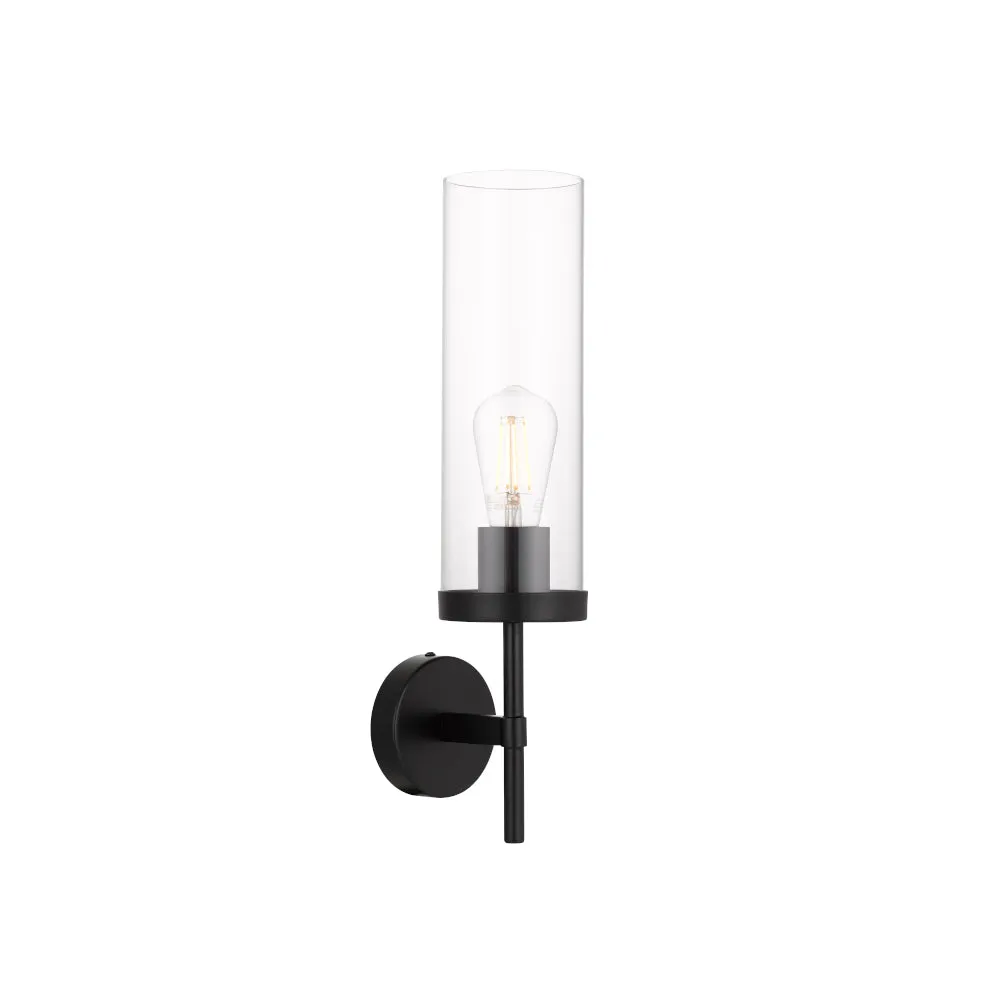 Garot 1 Light Black and Clear Glass Industrial Wall Light