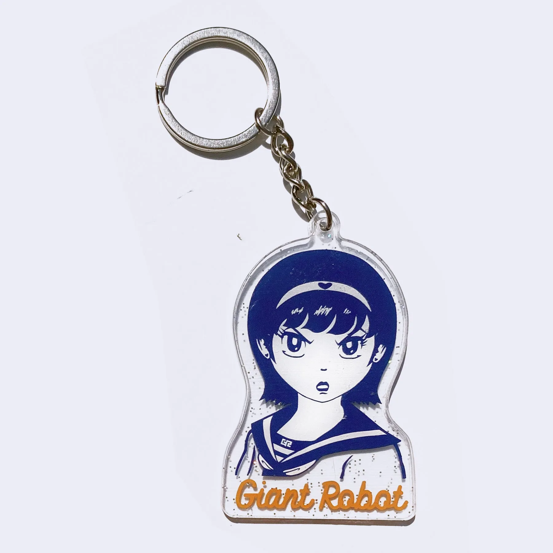 Giant Robot - Angry Manga Girl Glitter Charm Keychain