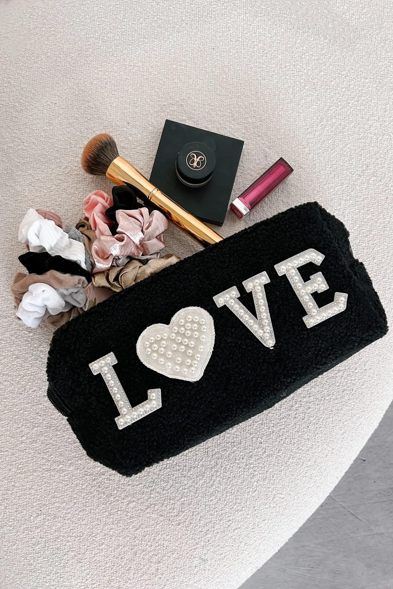 Girlfriend Routine Embellished Teddy Cosmetic Bag (Black)