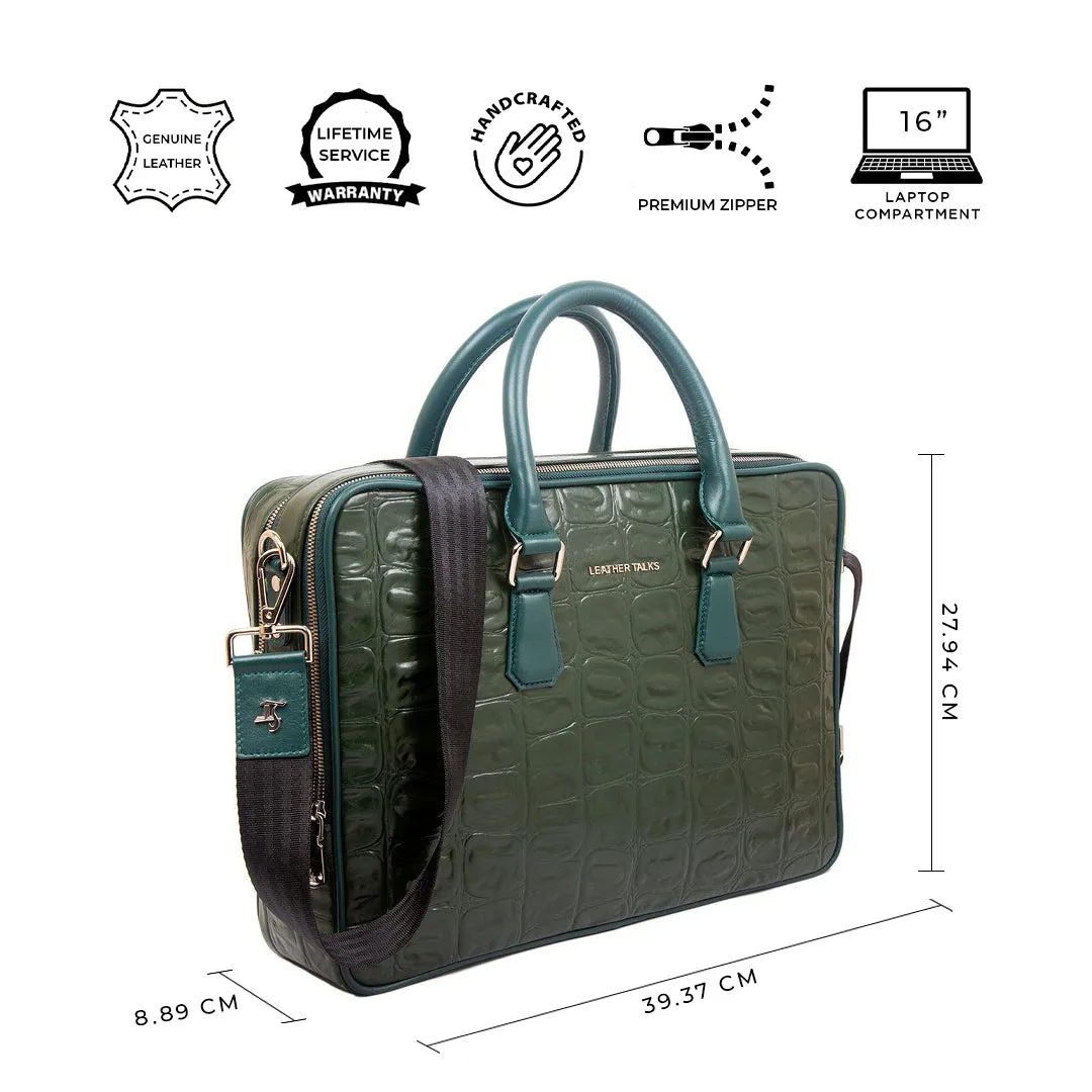 Great Dane | Luxury Laptop Bag | 100% Genuine Leather | For Office Use | Colour - Green & Blue