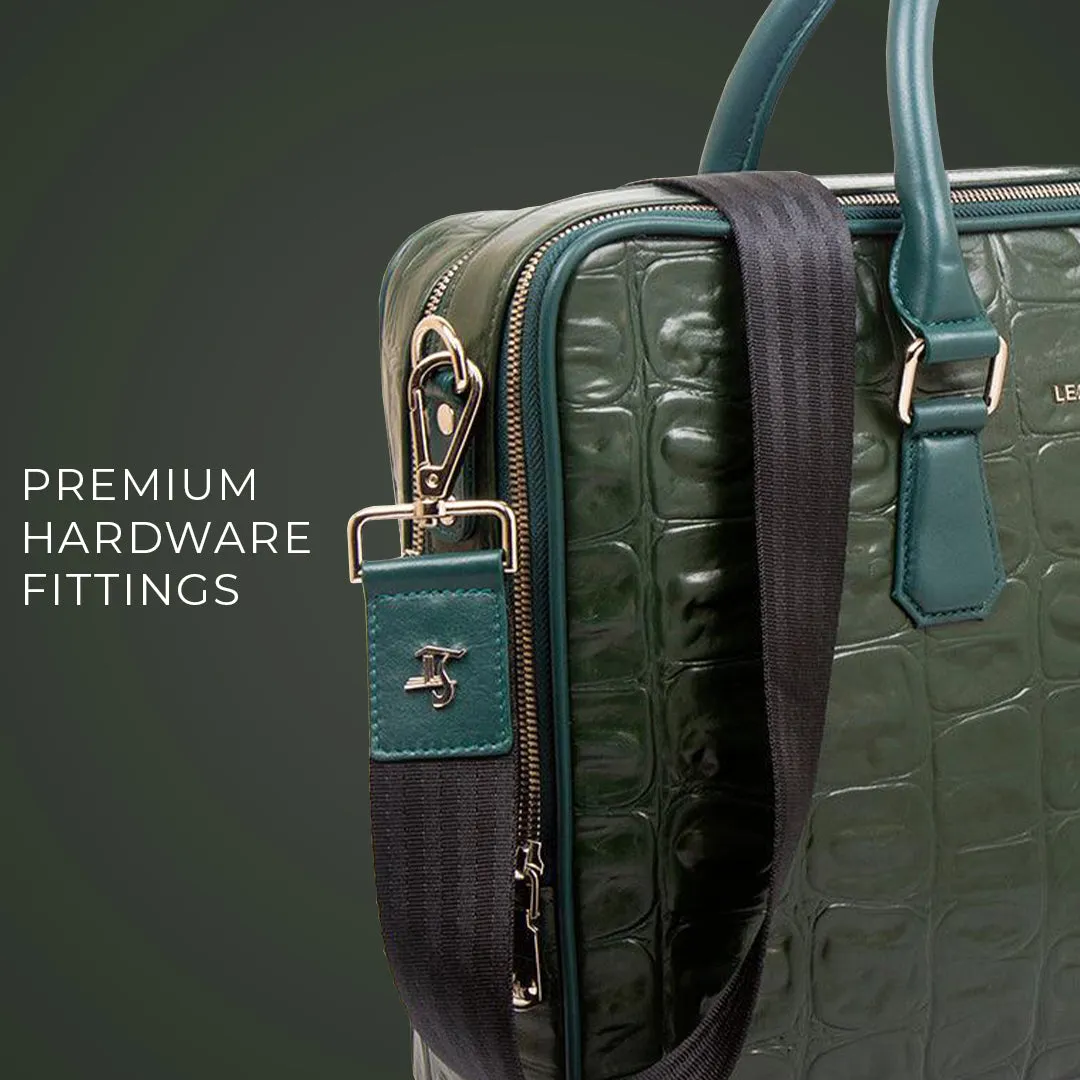 Great Dane | Luxury Laptop Bag | 100% Genuine Leather | For Office Use | Colour - Green & Blue