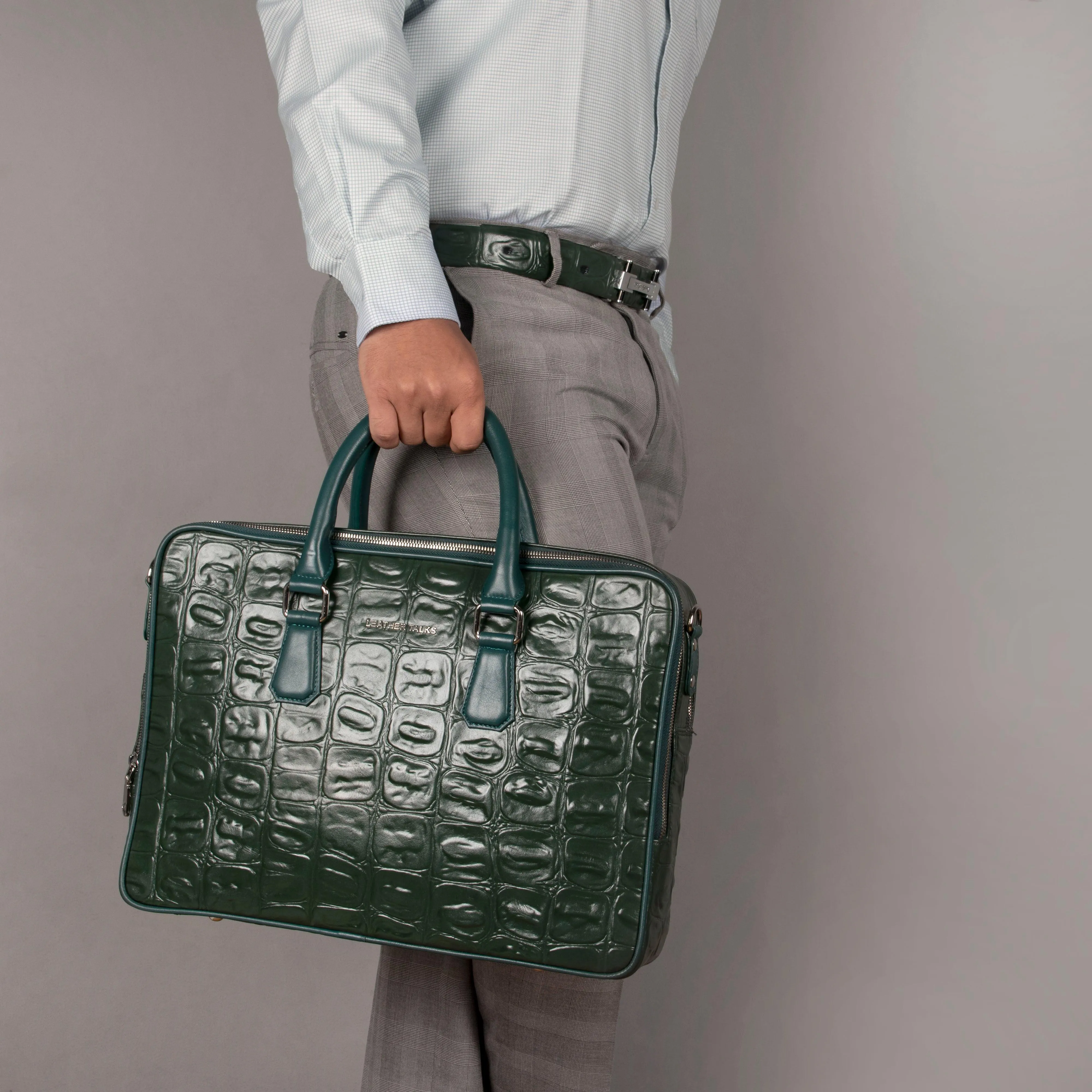 Great Dane | Luxury Laptop Bag | 100% Genuine Leather | For Office Use | Colour - Green & Blue