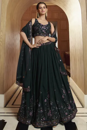 Green Color Georgette Fabric Reception Wear Lehenga Choli With Gorgeous Embroidery Work