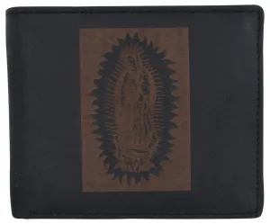 Guadalupe Virgin Logo RFID Genuine Leather Mens Bifold Wallet