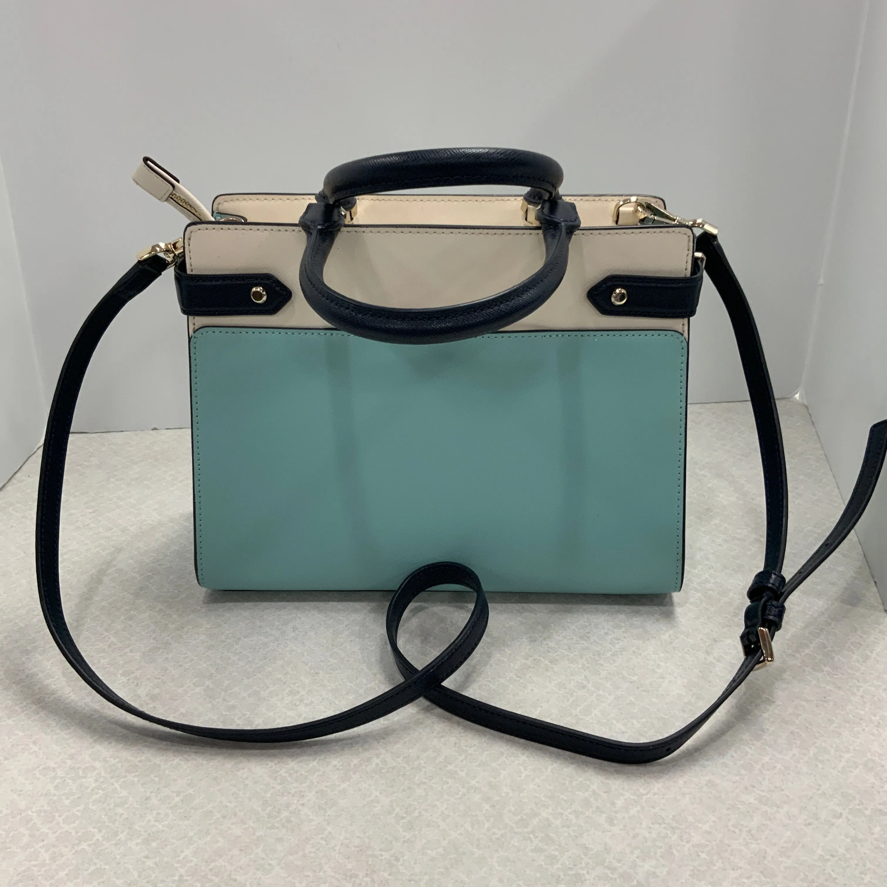 Handbag Designer By Kate Spade In Blue & Cream, Size:Medium