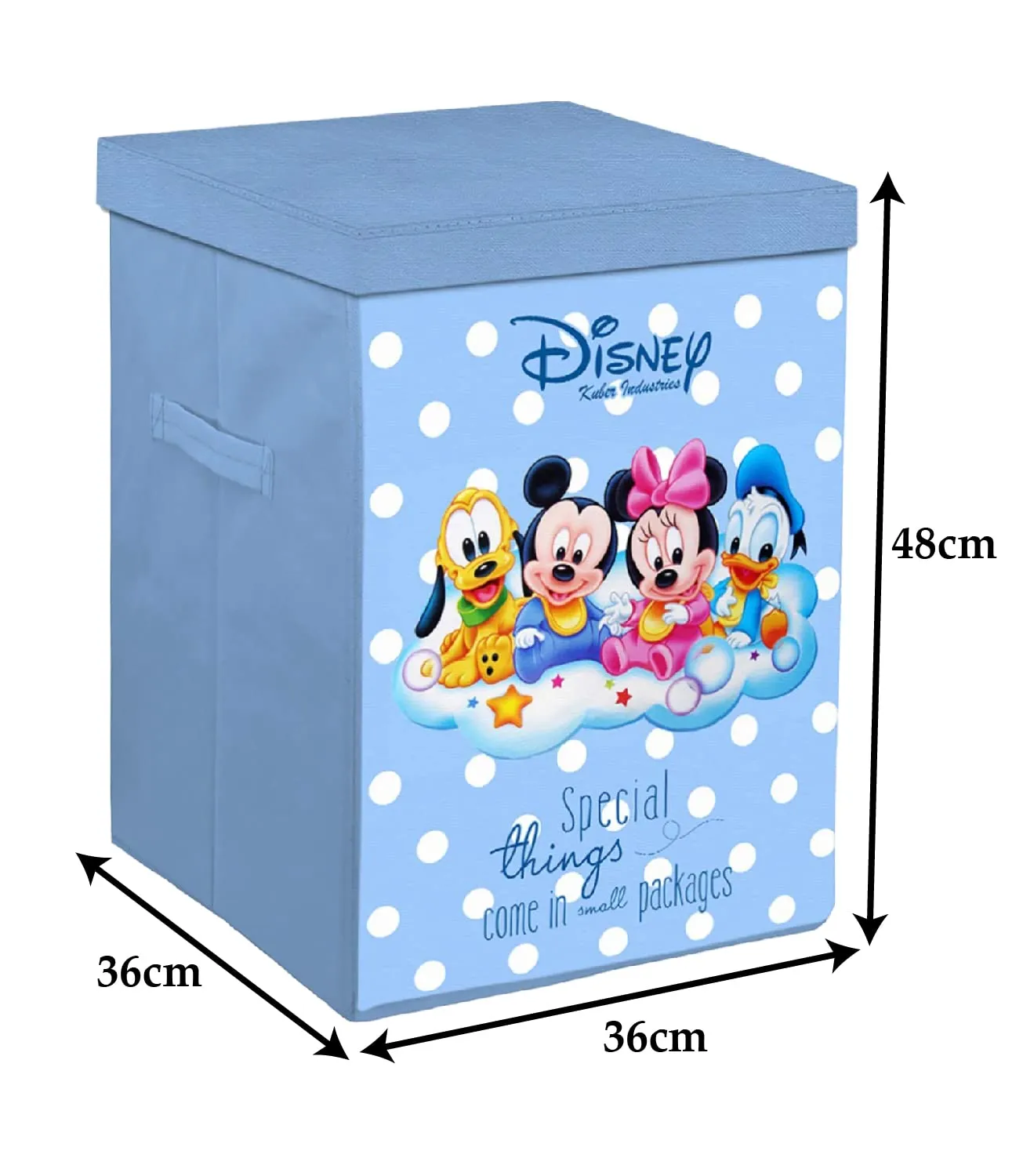 Heart Home Mickey Minnie & Friend Print Non-Woven Laundry Basket, Clothes Hamper For Laundry Closet, Bedroom, Bathroom With Lid & Handles Pack of 2 (Blue) 54HH4092.