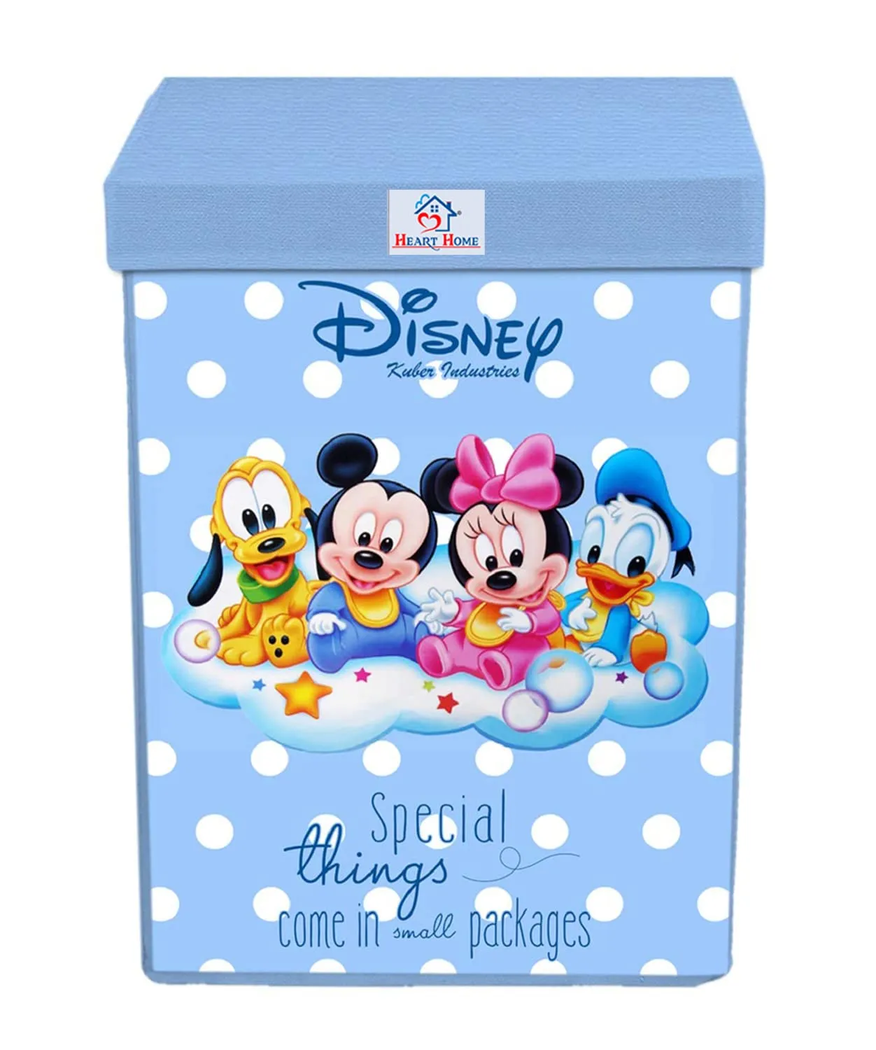 Heart Home Mickey Minnie & Friend Print Non-Woven Laundry Basket, Clothes Hamper For Laundry Closet, Bedroom, Bathroom With Lid & Handles Pack of 2 (Blue) 54HH4092.