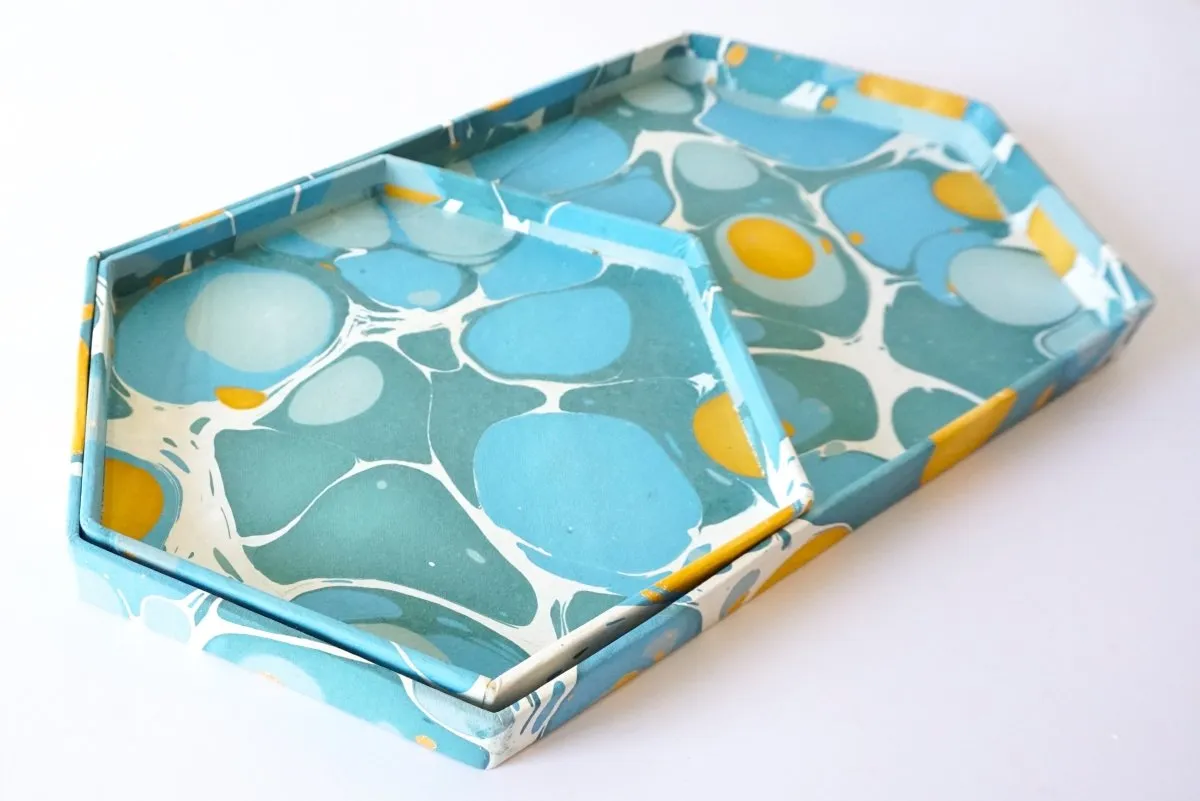 Hexagon Tray Blue Mustard