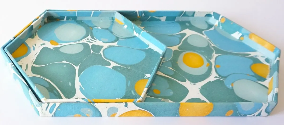 Hexagon Tray Blue Mustard