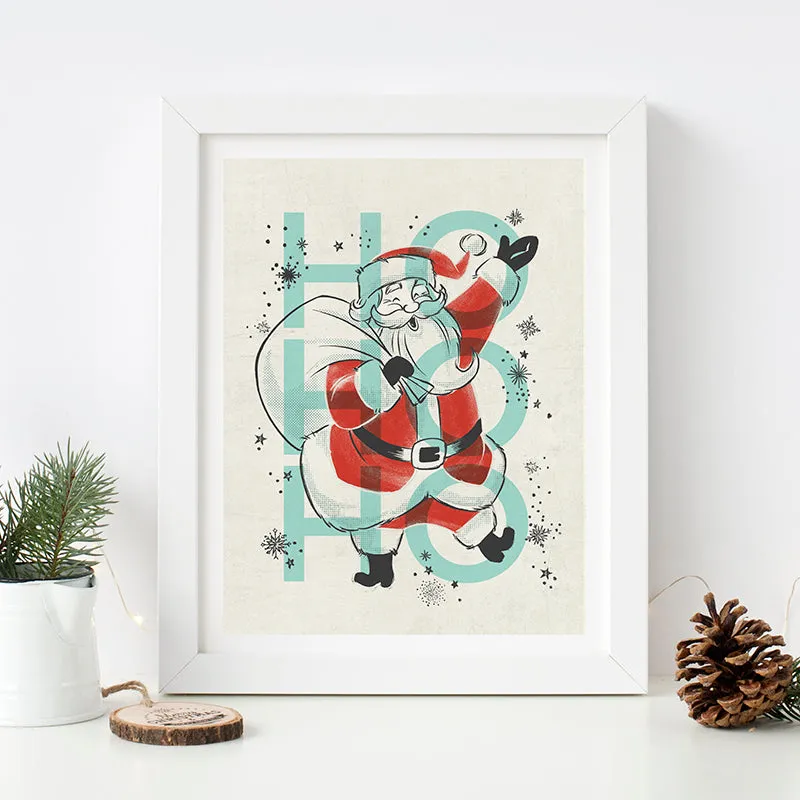 Ho Ho Ho Santa Christmas Art Poster Print