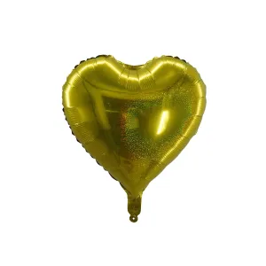 Holographic Gold Heart Shaped Foil Balloon, 18 Inches, 1 Count