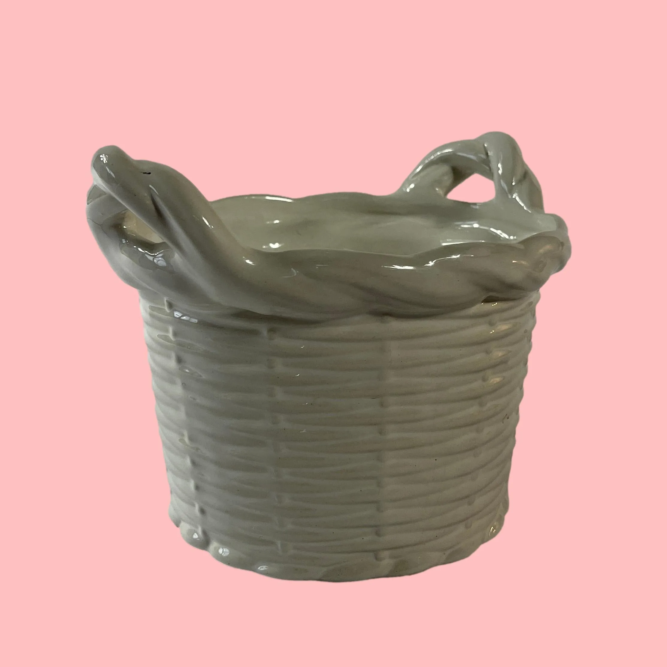 Italian Ceramic White Basket with Handles