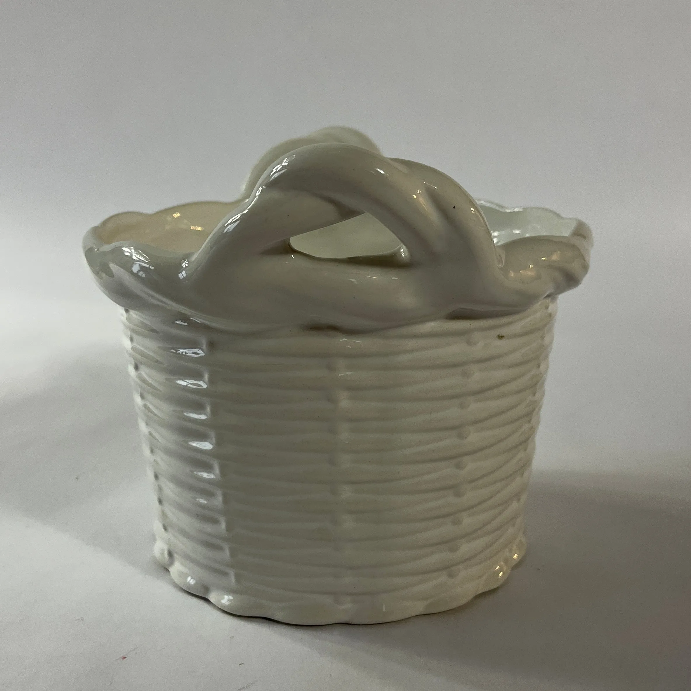 Italian Ceramic White Basket with Handles