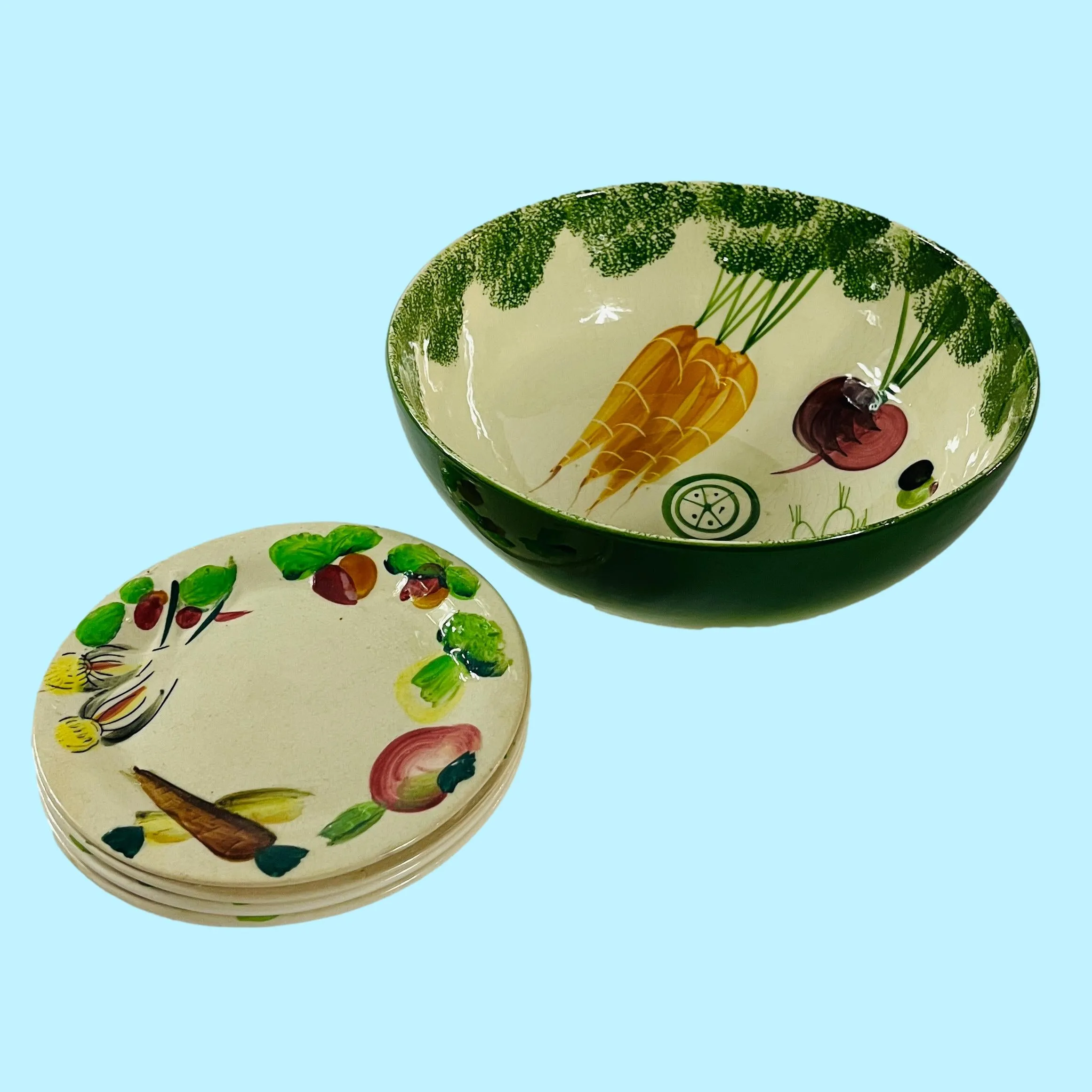 Italian Vegetable Salad Bowl and Plates, Set of 5